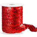Chuangdi 11 Yard 1 Inch Elastic Sequins Trim 3 Row Flat Glitter Sequin Bling Fabric Paillette Ribbon Trim Metallic Stretch Crafts Elastic Lace for Dress Embellish(Red)