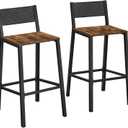 VASAGLE Bar Stools, Set of 2 Bar Chairs, Tall Bar Stools with Backrest, Industrial in Party Room, Rustic Brown and Black ULBC070B01