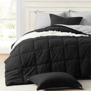 Homelike Moment Oversized Queen Comforter Set Black, Lightweight Reversible Down Alternative Bed Comforter Set Oversize Queen, Soft All Season Comforters 3 Piece Sets Black/Light Grey