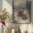 Ebroniah Christmas Train Wall Art, Vintage Winter Snowy Forest Festive Canvas Wall Art Decor for Holiday Living Room, Rustic Farmhouse Prints Framed Artwork for Walls Bedroom Kitchen Home 12x15in