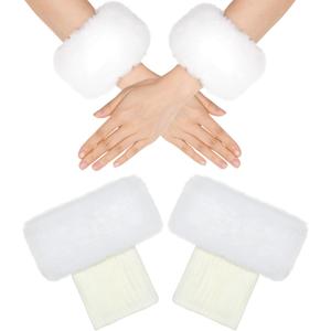 choyaxo Faux Fur Short Wrist Cuff Set Incluidng Fuzzy Arm Warmers Boot Cuffs Furry for Women Girls (White)