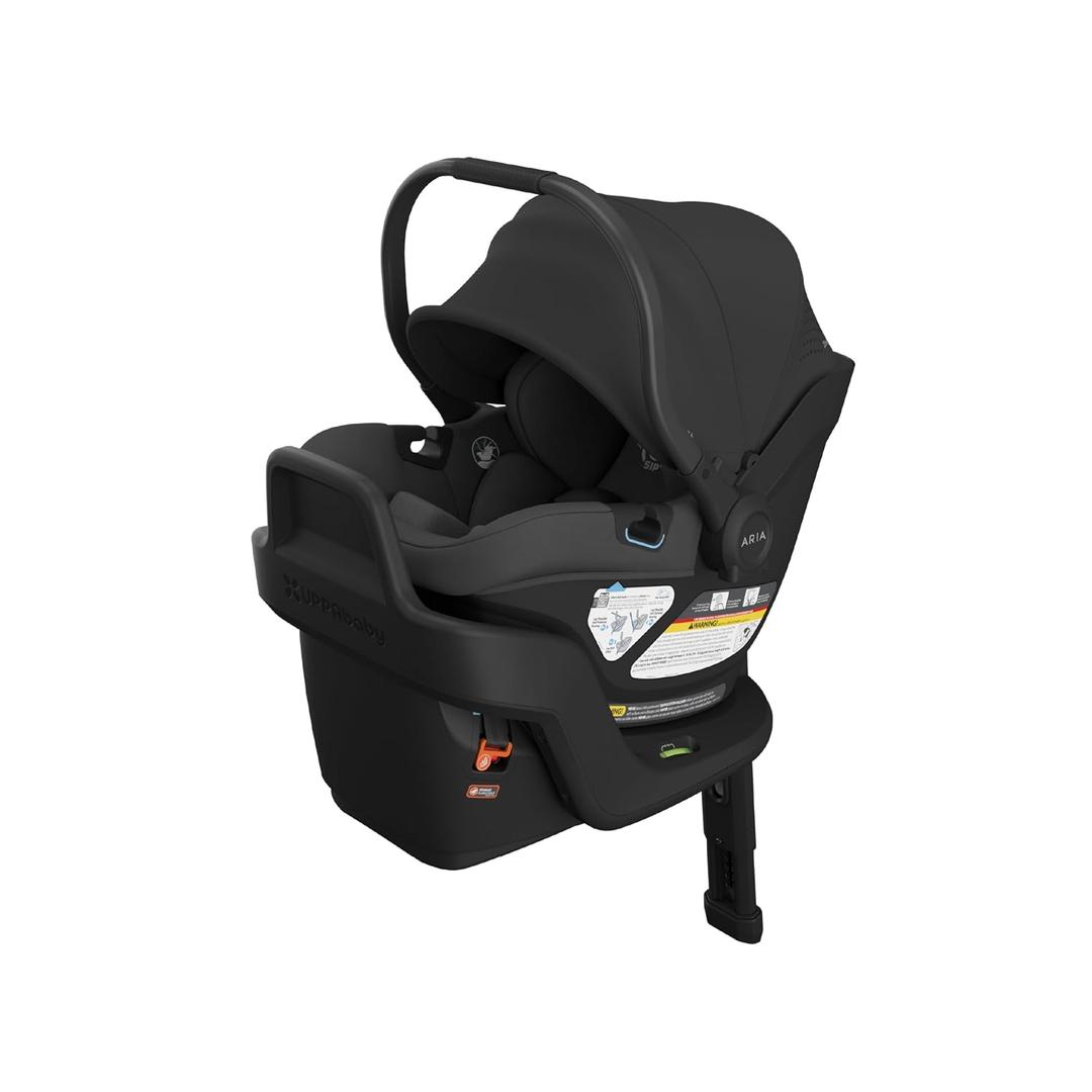 UPPAbaby Aria V2 Lightweight Infant Car Seat - Just Under 6 lbs - Base with Load Leg + Infant Insert + All-Weather FootCover Included - Direct Stroller Attachment - Jake (Charcoal/Black Leather), Manufactured date" 09-27-25