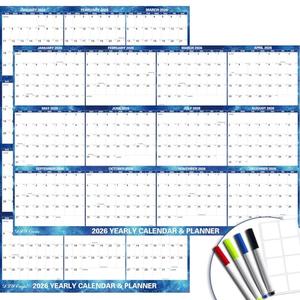 5pcs 24" x 36" 2026 Wall Calendar Dry Erase - Large Starry Sky Calendar Wet & Dry Erasable Laminated 12 Month Annual Yearly Planner, Reversible, Horizontal/Vertical, with Major Holidays Julian Dates,5pcs