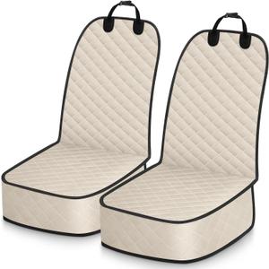 Dog Car Seat Covers Waterproof, Scratch-Proof Pet Front Cover for Cars, Nonslip Pet Passenger Seat Cover Protector, Universal Fit for Cars Trucks SUVs, Medium, Beige, 2 Packs