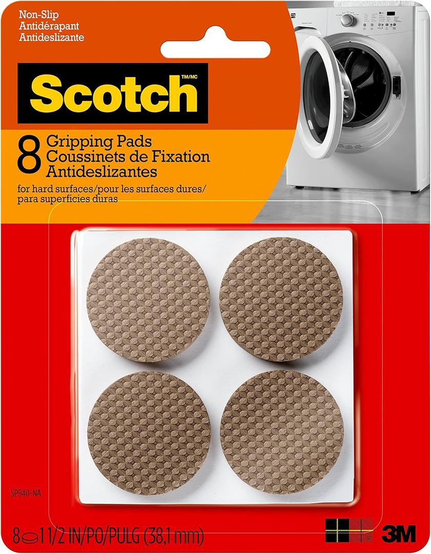 Scotch Gripping Pads, 8 Pcs, 1.5" inch Round Pads, Self-Adhesive, Stabilizes Appliances on Floors and Tabletops, Textured Pads Deliver Reliable Traction, Non-Slip Furniture Pads (SP940-NA)