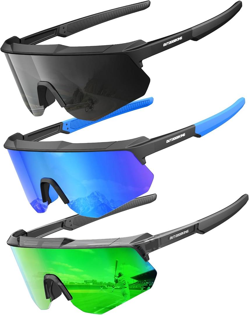 Polarized Sports Sunglasses for Men, UV400 Protection Mens Sunglasses Wrap Around Sun Glasses for Cycling Running (B08-Black/Blue/Green)