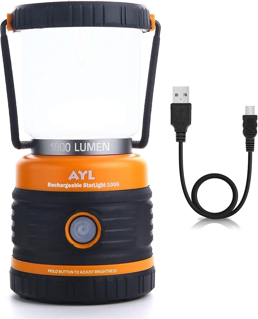 LED Camping Lantern Rechargeable, 1800LM, 4 Light Modes, 4400mAh Power Bank, IP44 Waterproof, Perfect Lantern Flashlight for Hurricane, Emergency, Power Outages, Home and More, USB Cable Included (Black and Orange)
