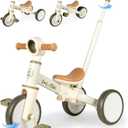 LOL-FUN Tricycle for Toddlers 1-3 Baby Balance Bike 1 2 Year Old Boys Girls Ride on Toy with Parent Steering Push Handle & Removable Pedal (Cream Olive)