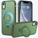 Compatible with iPhone XR Case with Magnetic Ring Stand, Military Drop Protection, Anti-Scratch/Anti-Fingerprint Translucent Matte Phone Case for iPhone XR (Dark Blue)