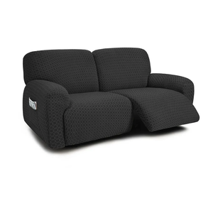 ULTICOR Extra Wide 75" - 100", Reclining 2 Seater Sofa, Extra Wide Reclining Love Seat Slipcover, 6-Piece Jacquared Fabric, Reclining Sofa Covers, Thick, Soft, Washable (Style 2) (Black)