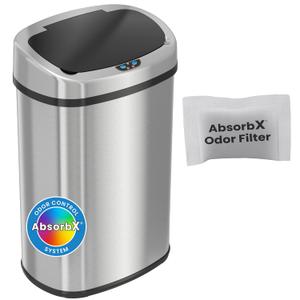 SensorCan 13 Gallon Automatic Touchless Sensor Kitchen Trash Can with Odor Filter Kit, Oval Shape, Stainless Steel Garbage Bin