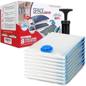 Spacesaver 8 Pack Jumbo Vacuum Storage Bags for Blankets & Clothes – Jumbo Vacuum Sealed Compression Bags with Hand Pump – Space Saver Storage Bags for Bedding, Moving, Travel & Organization