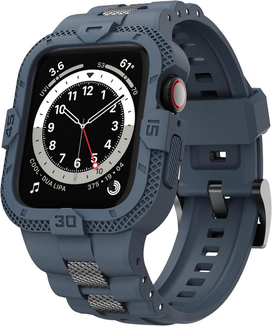 GELISHI Bands Compatible for Apple Watch Band 45mm 44mm 42mm, Men Sport Rugged Band with Protective Case for Watch Series 9 8 7/ Series 6 SE 5 4 3, Abyss Blue