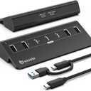 USB C Hub,Powered USB Hub with 5V 3A Power Adapter, 10Gbps USB Splitter with 4 USB-A and 3 USB-C Ports, 7-Port Type C Multiport Adapter for MacBook Air/Pro, iPhone 16/15, Laptop and More(Black)