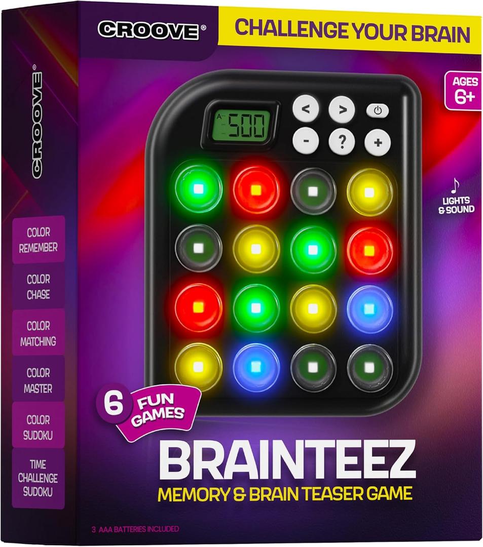 Croove Brain Teasers & Memory Game, 6 Fun Games for Kids, Cool Stocking Stuffers Toys, Unique for Teens, Best Activities for Boy, Gift Ideas for Boys & Girls Ages 6-8 9 10 11+ Year Old