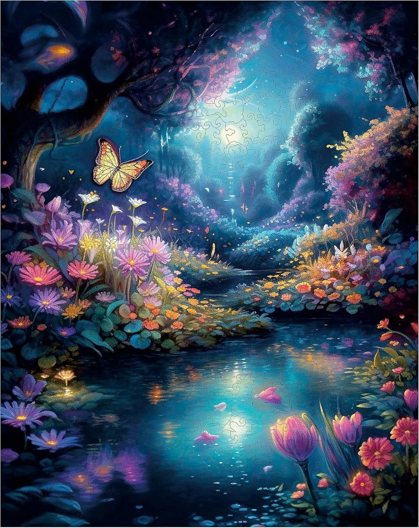 Wooden Puzzles for Adults Unique Shape Jigsaw Puzzles Graden Butterfly 200 Piece Medium Size Beautiful Package for Birthday Gifts, Game Nights and Family Presents 11.2 x 11.2 Inch