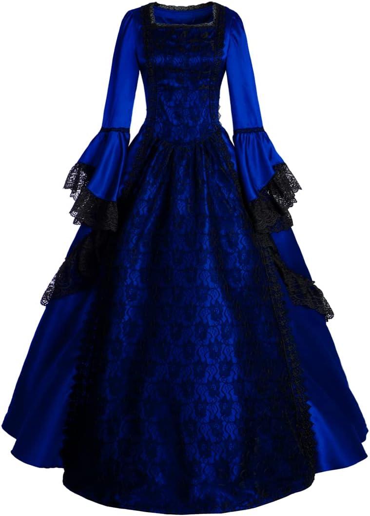 Womens Lace Marie Antoinette Ball Gown Dress Victorian Costume Dresses (X-Large, Royal Blue)