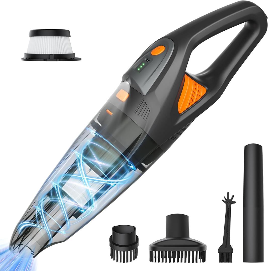 Handheld Vacuum Cordless - 25000PA Strong Suction Hand Held Car Vacuum Cleaner Portable with Multi-Nozzles - Lightweight Dust Busters Rechargeable for Home Car Office Pets 2 Levels