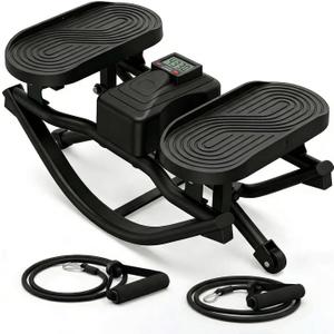 Rock Fitness Stepper for Exercise at Home,Portable Rocking Stepper Side to Side with Digital Display & Resistance Bands, Motion Stair Rocker Stepper Machine for Home Office Full Body Workout