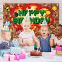Pixel Style Happy Birthday Backdrop, 150x100cm/5x3.3ft Giant Video Game Theme Party Banner Background Colorful Boom Art Wall Decor for Kids Boys Birthday Room Decorations Photography Supplies