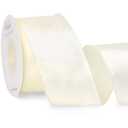 Ribbli Ivory Satin Wired Ribbon 2.5 Inch Ivory Christmas Ribbon for Gift Wrapping Wreaths Garland Tree Decoration Crafts Home Decor-Continous 20 Yards