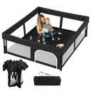 Foldable Baby Playpen, 50"50" Play Yard for Toddlers, Portable & Collapsible Playpen with Gate, ASTM & CPSC Certified, Skin-Friendly & Breathable Mesh, Ideal for Indoor & Outdoor Use with Bag