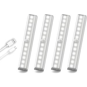 4PK Under Cabinet Lighting, 12LED Motion Sensor 12LED Light Indoor, Night Led Lights Rechargeable Stick-on Lights for Kitchen Closet Stairs