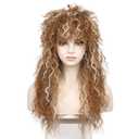 WildCos Long Curly 80s Mullet Wigs Punk Heavy Metal Rocker Wig Halloween Costume Male Cosplay Wig for Women (Brown with Blonde)