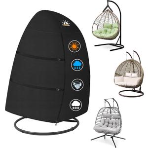 Zettum Egg Chair Cover - Double Seat Hanging Egg Chair Cover, Waterproof Outdoor Hanging Chair Covers, 600D Heavy Duty Covers for Patio Wicker Swing Chairs, 66 x 43 x 68 Inch