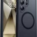 CANSHN Designed for Samsung Galaxy S24 Ultra Case [Full Camera Protection] [Compatible with MagSafe] Translucent Matte Shockproof Protective Phone Cover 6.8 Inch - Black