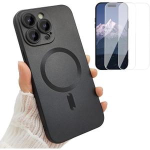 ankofave Magnetic for iPhone 14 Pro Max Phone Case for Women, [Compatible with MagSafe] Matte Soft Metallic Design with Lens Protectors and 2 Screen Protectors for iPhone 14 Pro Max 6.7"