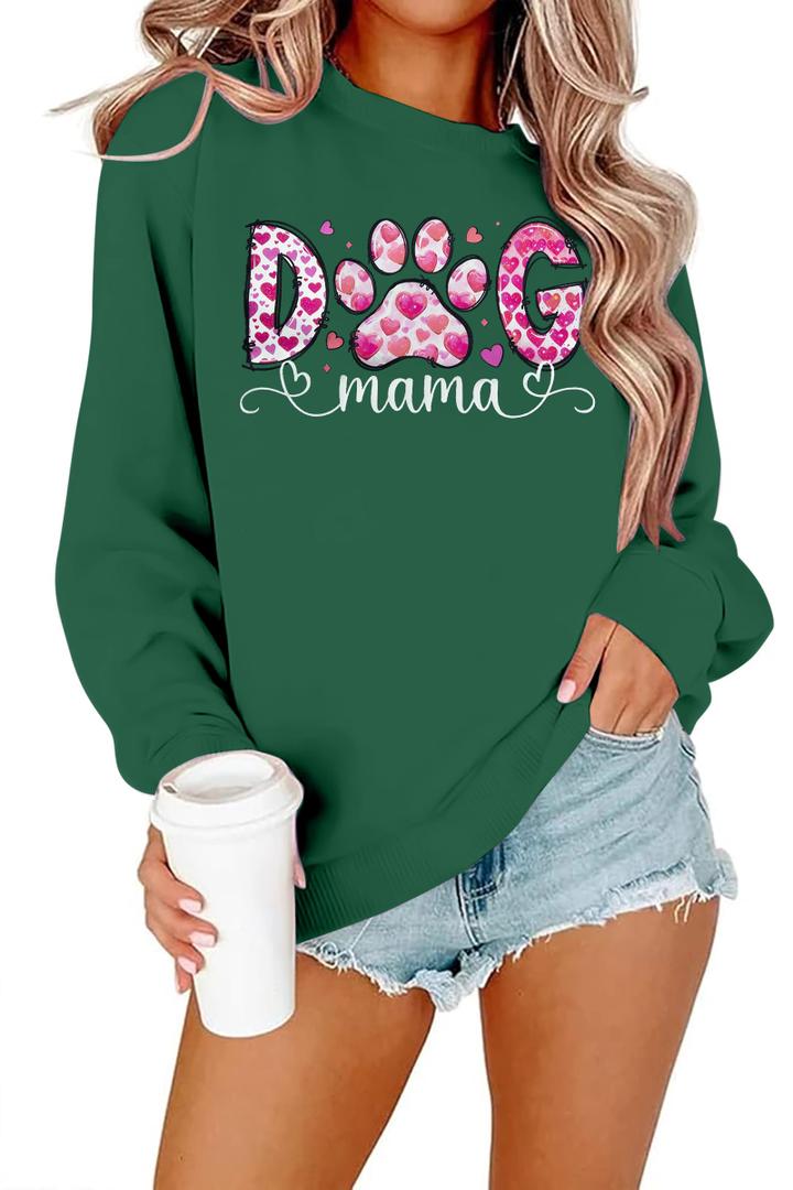 ALLTB Dog Mom Sweatshirt Women Dog Mama Graphic Shirt Cute Paw Shirts Puppy Lover Pullover Casual Long Sleeve Tee Tops