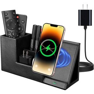 Wireless Charger with Desk Organizer, Fast Charging Station for iPhone 15 14 13 12 11 Pro Max/Samsung Galaxy S23/S22/S21/S20/Z Flip/Fold 5, Desk Phone Charger Stand Office Desktop Organizer Leather