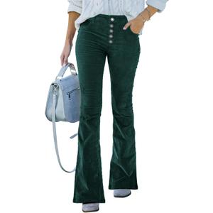 Corduroy Pants Women High Waist Flare Pants Casual Baggy Bell Bottom Pants Wide Leg Trouser Pants for Women Trendy (4, Green)
