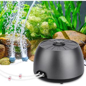 hygger Quiet Adjustable Aquarium Air Pump, 5W/8W Dual Output Fish Tank Air Pump, Energy-Saving Oxygen Aerator with Air Stone Bubbler for Fish Tank, Hydroponic