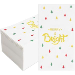 100 Pack Christmas Napkins Disposable Holiday Napkins Paper Christmas Paper Napkin Xmas Dinner Napkin Merry and Bright Guest Napkin Disposable Paper Hand Towels for Bathroom Xmas Winter Table Decor