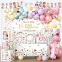 269pcs Wildflower 1st Birthday Decorations Girl, One-stop Set for 25 People, Includes 350gsm Plates Backdrop and Tablecloths, Suitable for Wild and Onederful 1st Birthday Girl