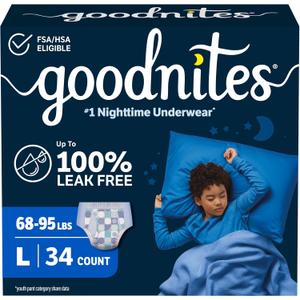 Goodnites Boys' Nighttime Bedwetting Underwear, Size Large (68-95 lbs), 34 Ct (2 Packs of 17)