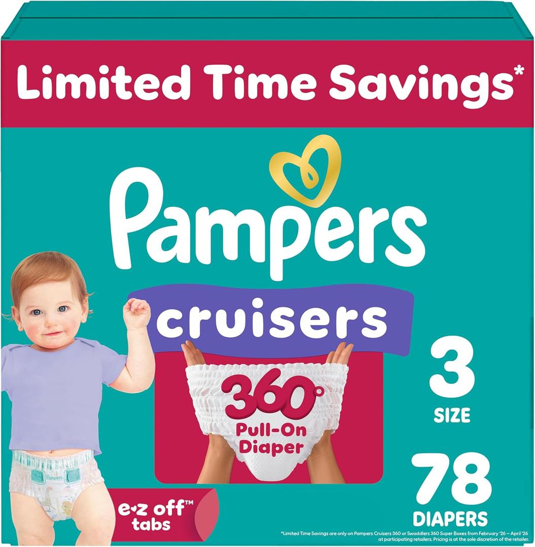 Pampers Diapers - Cruisers 360 - Size 3, 78 Count, Babyproof up to 100% Leakproof Pull-On Diaper