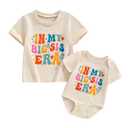 MERSARIPHY Big Sister Little Sister Matching Outfits Toddler Baby Girl Short Sleeve Romper T Shirt Sibling Summer Clothes Set (Beige, Kid 1-2T/Baby 0-3M)