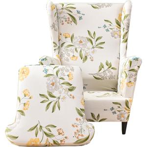 CRFATOP Wingback Chair Covers 2 Pieces Stretch Printed Wing Back Chair Cover Sofa Slipcover Washable Wingback Armchair Slipcovers Furniture Protector with Elastic Bottom for Wingback Chairs, B06