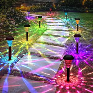 Garden Decor Solar Lights Outdoor Waterproof Outdoor Decor Solar Pathway Lights Color Changing Light for Patio Driveway Walkway Yard Backyard Lawn Landscape Decor (4 Pack)