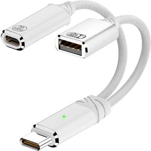 USB C to USB OTG Cable and Charger Adapter, 2-in-1 USB-C Splitter with 100W Fast Charging for iPhone 16/15 Series, iPad, MacBook, Galaxy S24/S23 and More (White)