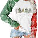 Christmas Sweatshirts for Women Merry and Bright Christmas Tree Graphic Long Sleeve shirts Xmas Holiday Party Pullover Tops (XX-Large, Red Green-1)