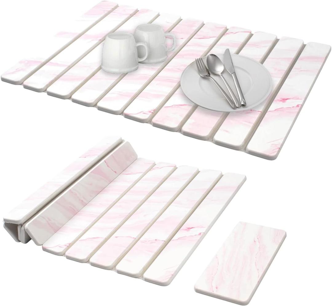 2 PCS Large Stone Dish Drying Mats for Kitchen CounterQuick Dry Stone Dishes MatsDiatomaceous Dish Drying Pad, Foldable and Super Absorbent Drain Mat for Dishes Pans Glassware24"16" & 8"x4"