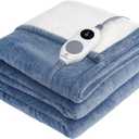 Westinghouse Heated Throw Blanket, Flower Jacquard Electric Blanket Throw with 6 Heating Levels and 2-10 Hours Auto-Off, Flannel to Sherpa Super Cozy Heated Blanket, Machine Washable (50" x 60" Blue)