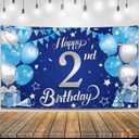 KatchOn, Blue Happy 2nd Birthday Banner - Xtralarge, 72x44 Inch | 2nd Birthday Decorations for Boys, Girls | Banner for Blue Party Decorations Happy Birthday Backdrop | Happy Birthday Sign (Blue and Silver)