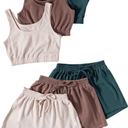 GORGLITTER Summer Outfits for Women 2025 Vacation Beach 6 Pieces Crop Tank Top and Shorts Matching Sets M