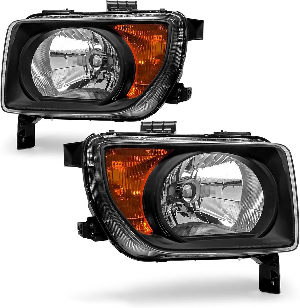Headlight Assembly Compatible with Honda Element 2003 2004 2005 2006 Black Housing Amber Reflector Headlamp Replacement Pair