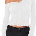 Women's Off The Shoulder Cropped Cardigan Sweaters Long Sleeve Button Down Ribbed Slim Fit Going Out Shirts Fall (White, M)